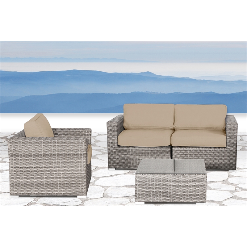 Living Source International 3-Piece Wicker / Rattan Sofa Set in Gray/Beige