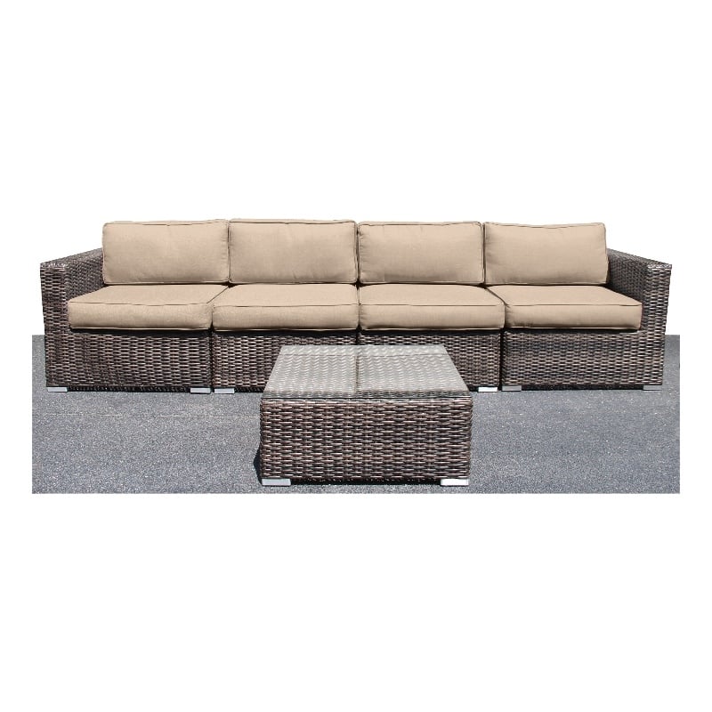 Living Source Intl 5-Piece Wicker / Rattan Sectional Set in Espresso/Beige
