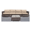 Living Source Intl 5-Piece Wicker / Rattan Sectional Set in Espresso/Beige
