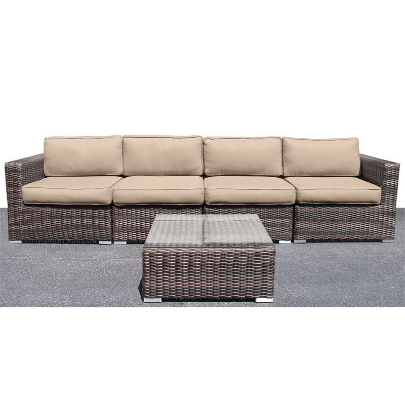 Living Source Intl 5-Piece Wicker / Rattan Sectional Set in Espresso/Beige