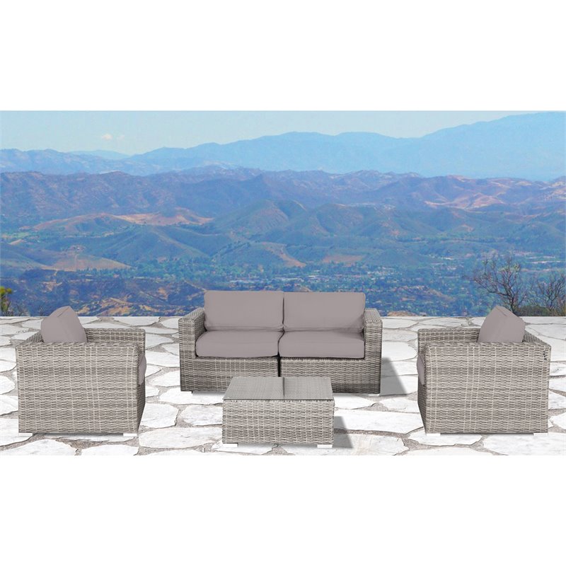 Living Source International 5-Pc Wicker / Rattan Sectional Group in Taupe/Gray