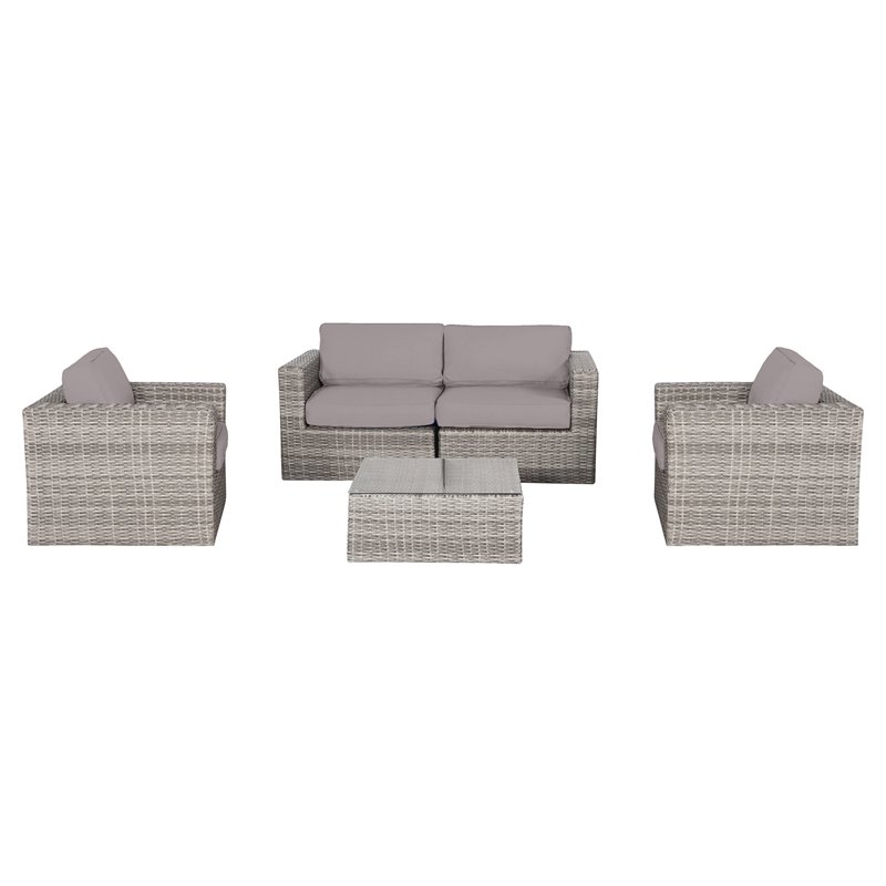 Living Source International 5-Pc Wicker / Rattan Sectional Group in Taupe/Gray