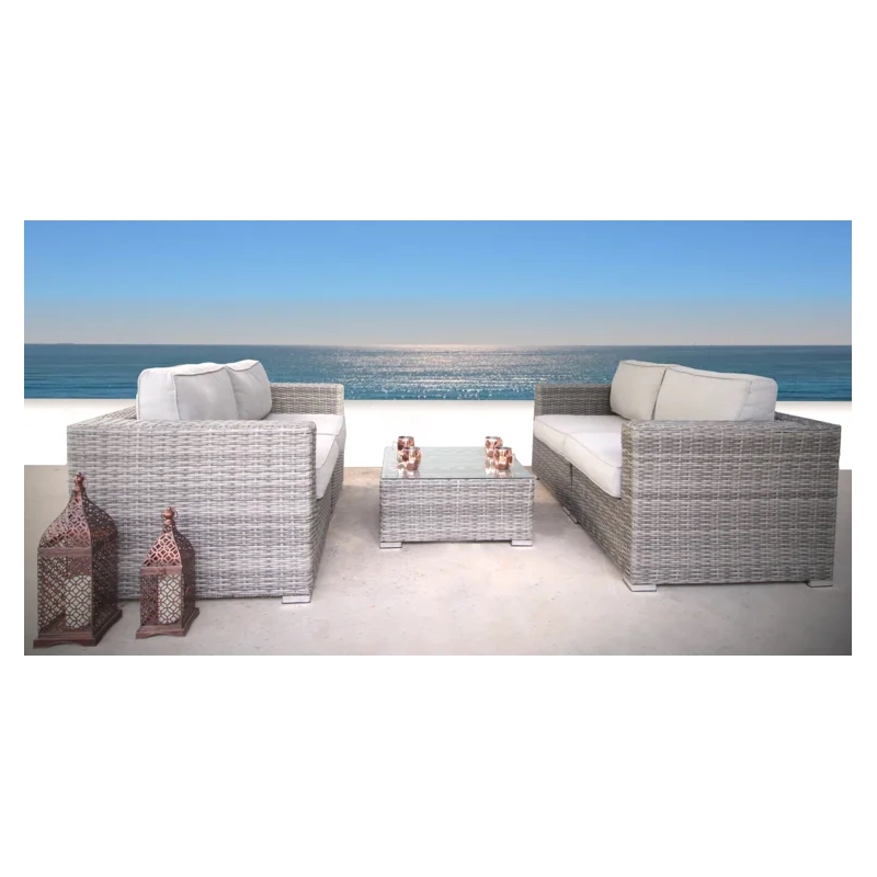 Living Source International 3-Piece Wicker / Rattan Sectional Set in Gray/Navy