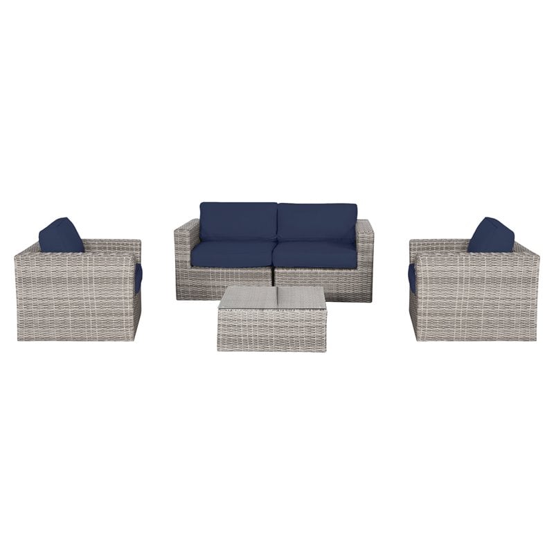 Living Source International 5-Piece Seating Group with Firepit in Gray/Navy Blue