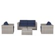Living Source International 5-Piece Seating Group with Firepit in Gray/Navy Blue