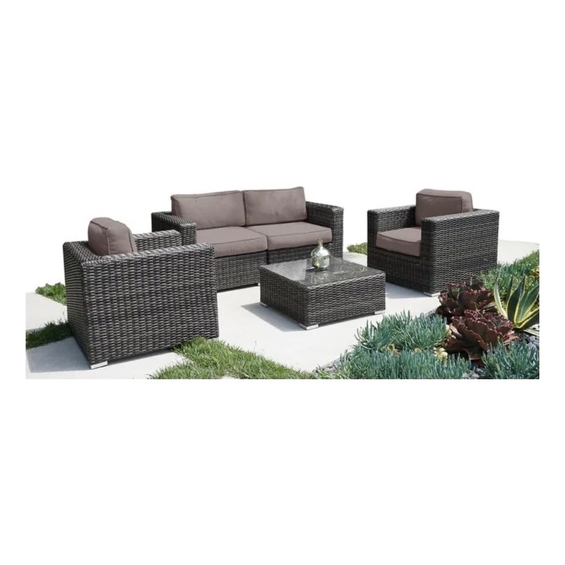Living Source International 5-Piece Wicker Sectional Group in Espresso/Taupe