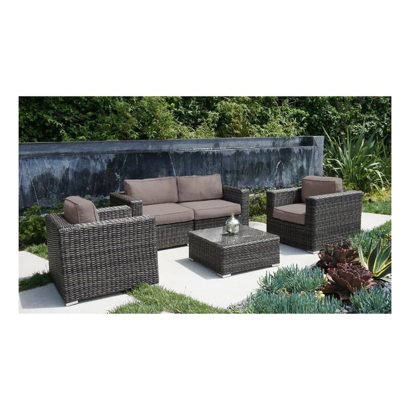 Living Source International 5-Piece Wicker Sectional Group in Espresso/Taupe