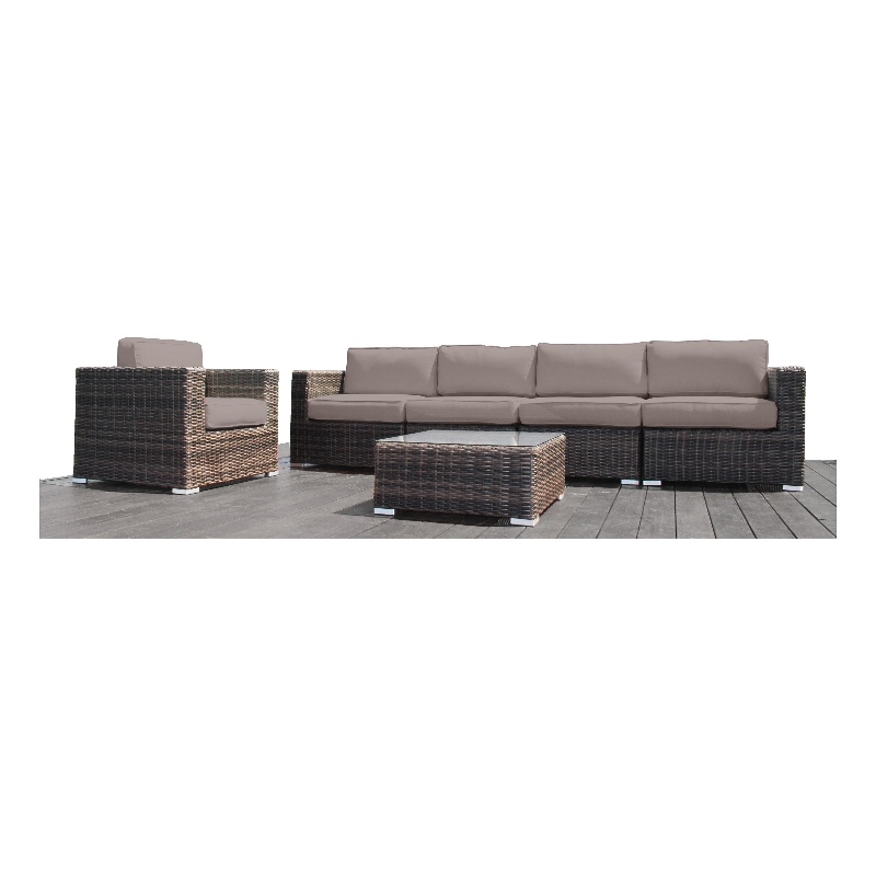 Living Source International 6-piece Wicker Sectional Group in Espresso/Taupe