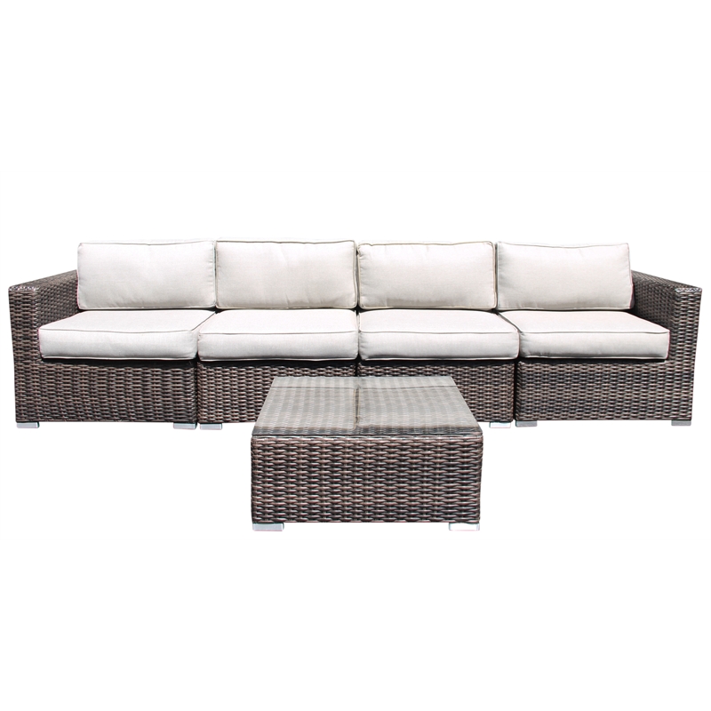 Living Source International 5-Piece Wicker / Rattan Sectional Set in Brown