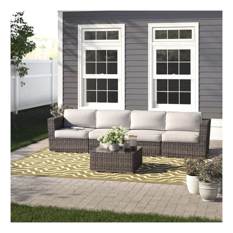 Living Source International 5-Piece Wicker / Rattan Sectional Set in Brown