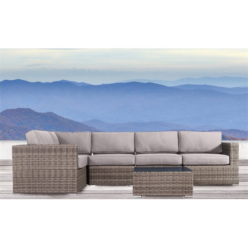 Living Source International 6-PC Wicker / Rattan Outdoor Sofa Set in Gray/Taupe