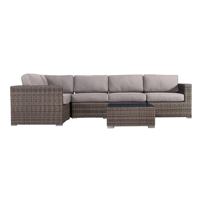 Living Source International 6-PC Wicker / Rattan Outdoor Sofa Set in Gray/Taupe
