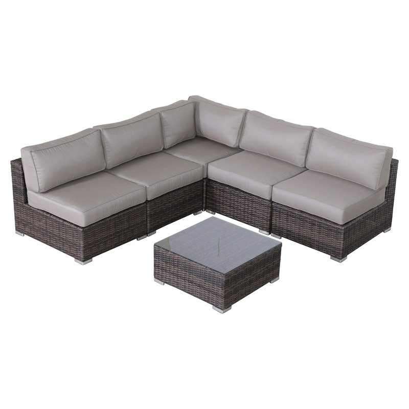 Living Source Intl 10 PC Wicker / Rattan Outdoor Conversation Set in Brown/Taupe