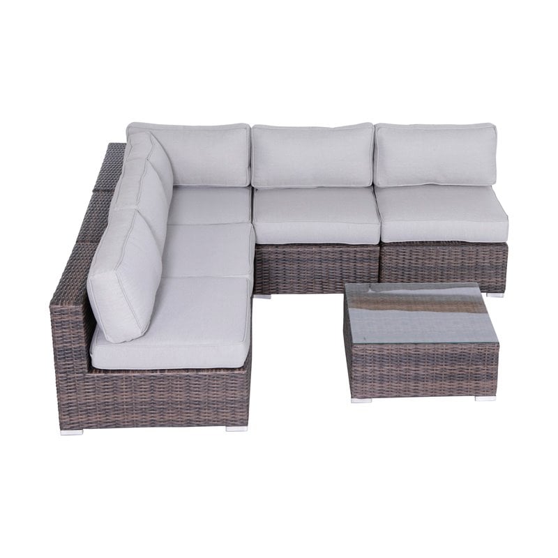 Living Source International 6-Piece Sectional Set with Cushions in Brown/Gray