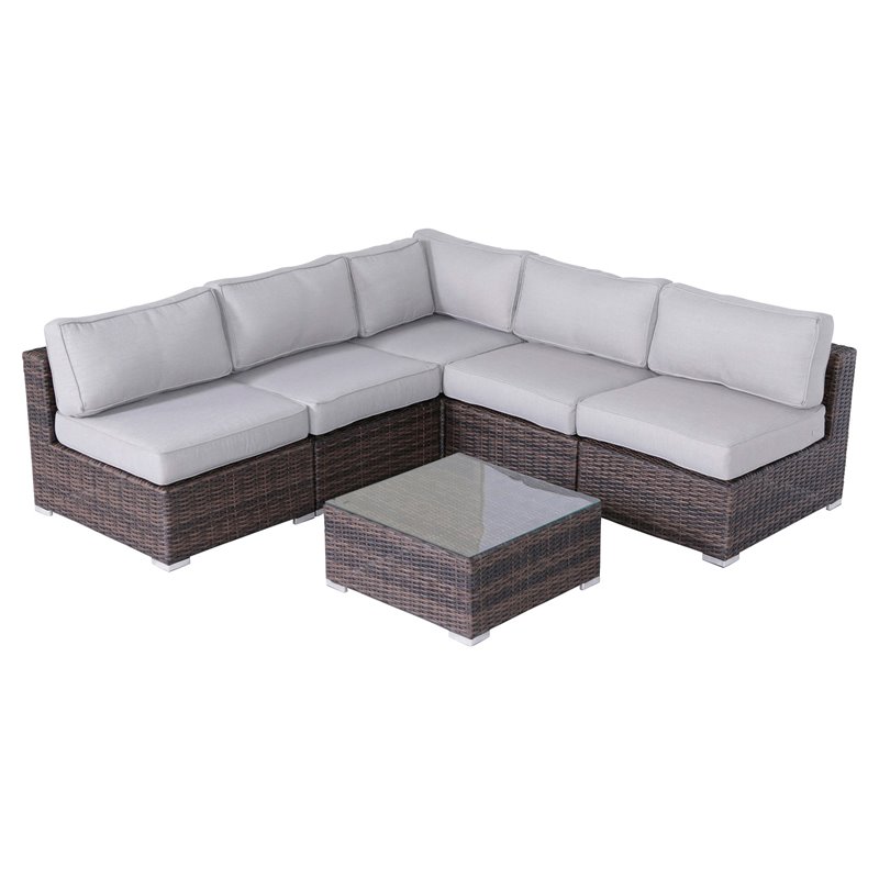 Living Source International 6-Piece Sectional Set with Cushions in Brown/Gray