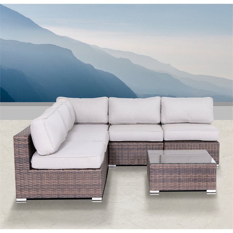 Living Source International 6-Piece Wicker Sectional Set with Cushions in Brown