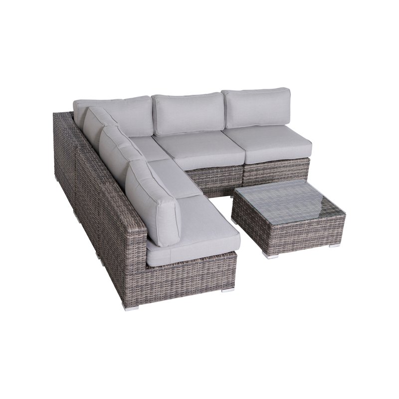 Living Source International 6-Piece Wicker Sectional Set with Cushions in Brown
