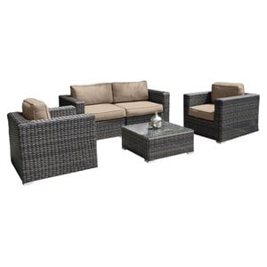 Living Source International 5-Piece Wicker Sectional Group in Espresso/Beige