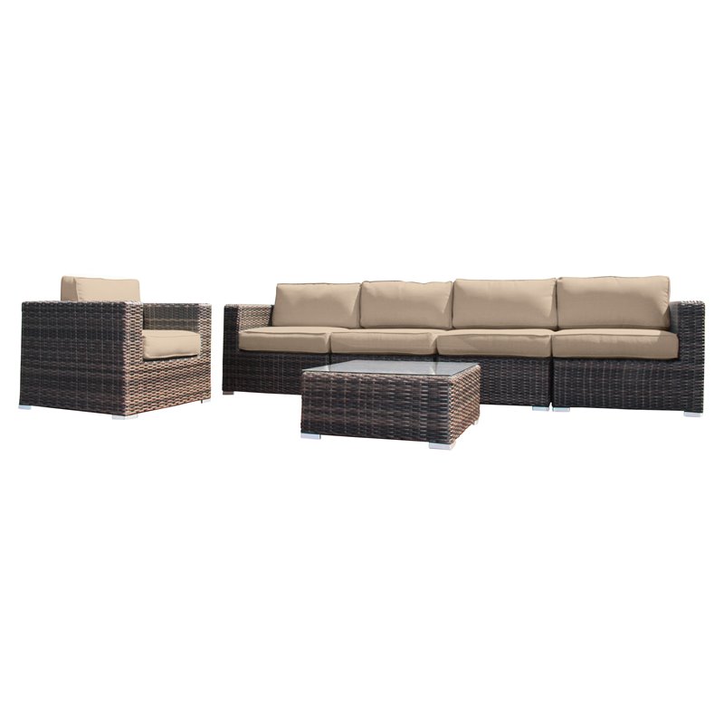 Living Source International 6-piece Wicker Sectional Group in Espresso/Beige