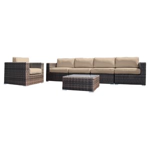 Living Source International 6-piece Wicker Sectional Group in Espresso/Beige