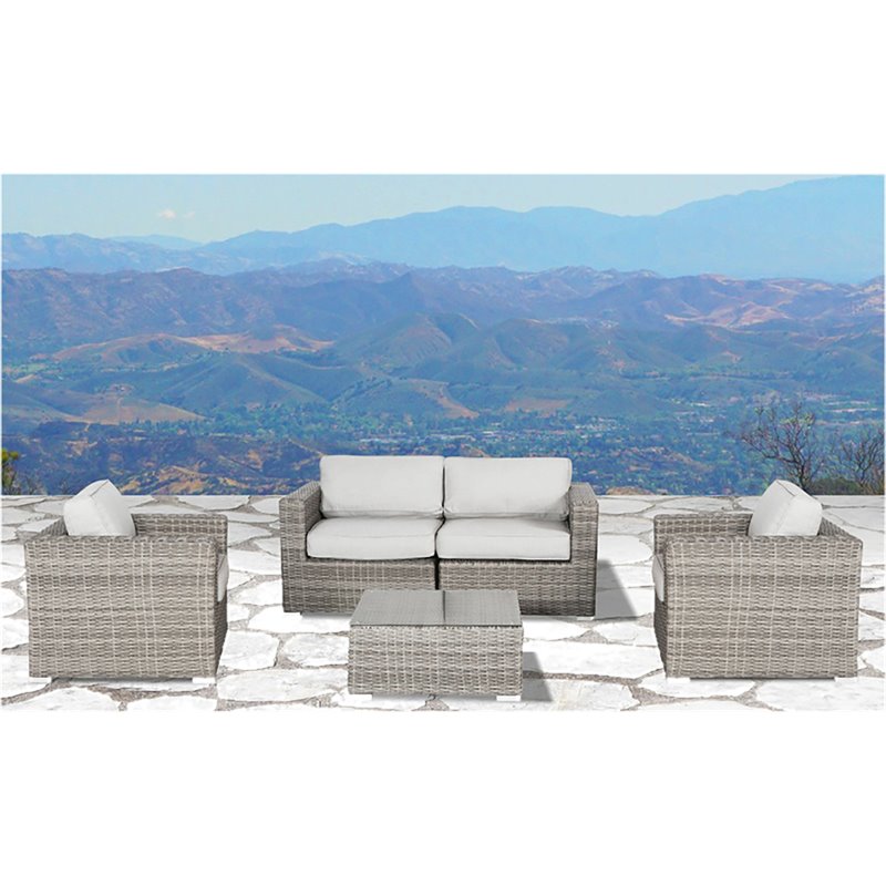 Living Source International 5-Piece Wicker Sectional Group with Cushion in Gray