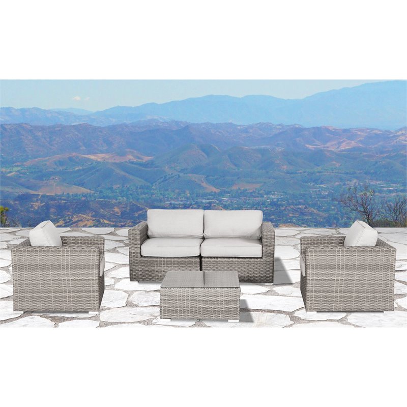 Living Source International 5-Piece Wicker Sectional Group with Cushions - Gray