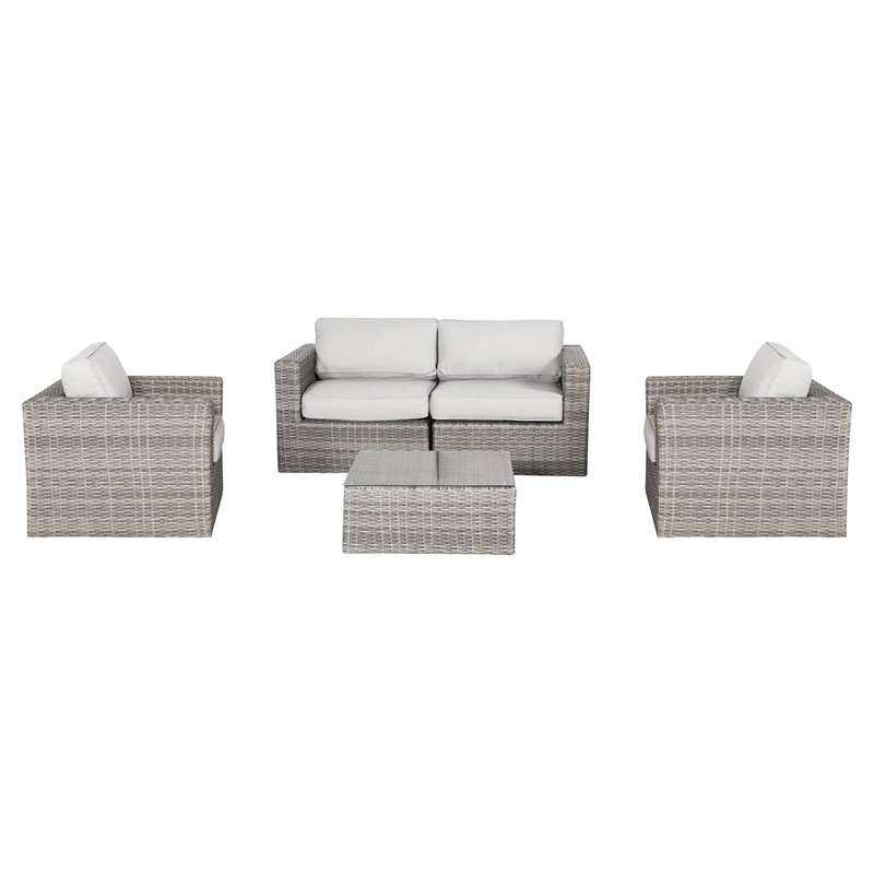 Living Source International 5-Piece Wicker Sectional Group with Cushions - Gray