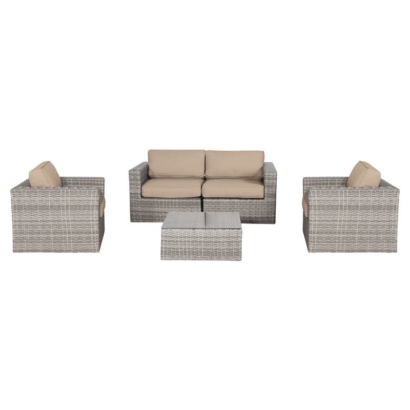 Living Source International 5-Piece Sectional Group with Cushions in Beige/Gray