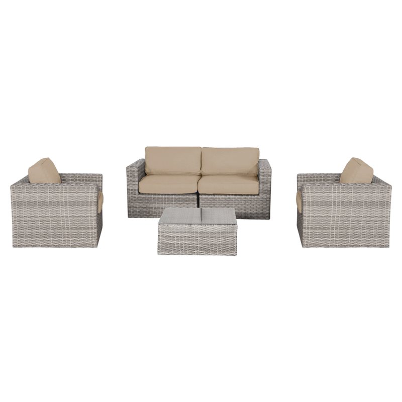 Living Source International 5-Piece Sectional Group with Cushions in Gray/Beige