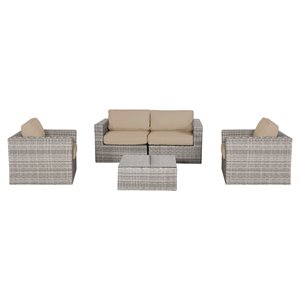 Living Source International 5-Piece Sectional Group with Cushions in Gray/Beige