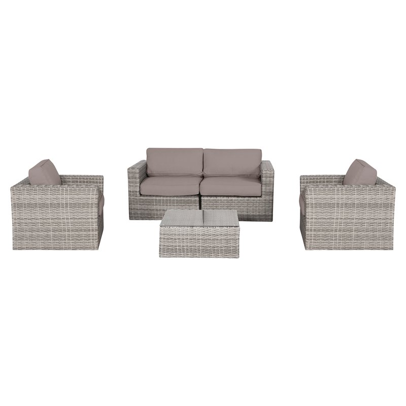 Living Source International 5-PC Wicker / Rattan Sectional Group in Gray/Taupe