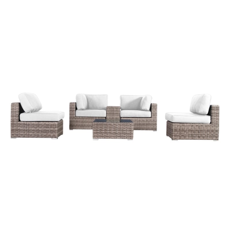 Living Source International 6-Piece Wicker / Rattan Sectional Set in Gray/Canvas