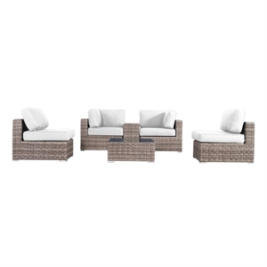 Living Source International 6-Piece Wicker / Rattan Sectional Set in Gray/Canvas