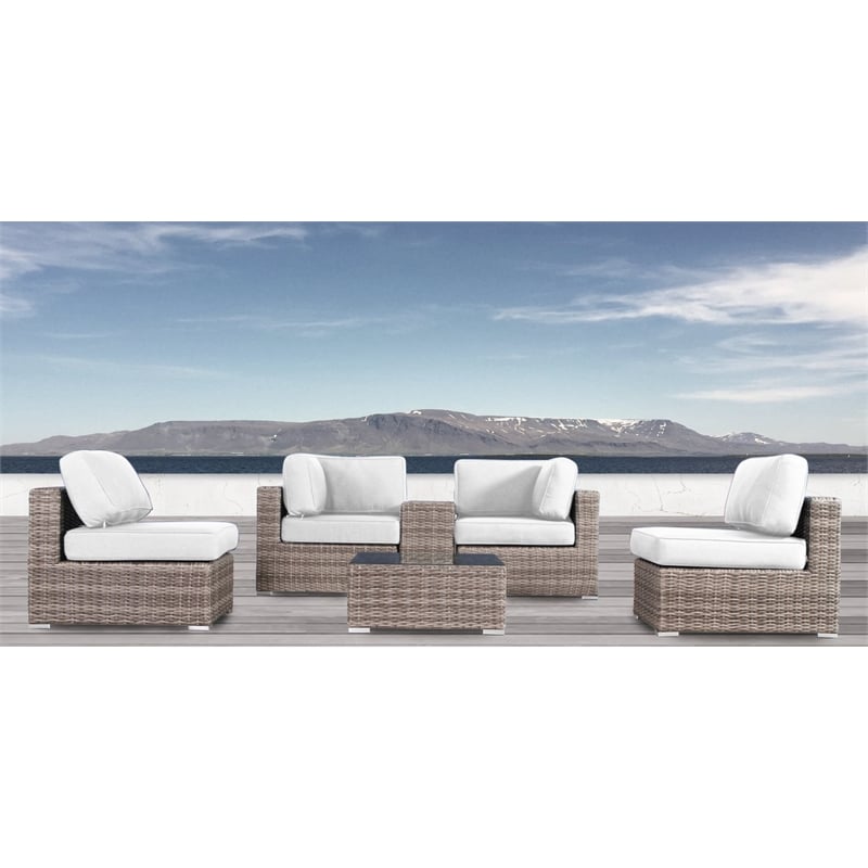 Living Source International 6-Piece Wicker / Rattan Sectional Set in Gray/Canvas