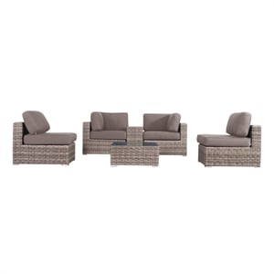 Living Source International 6-Piece Wicker / Rattan Sectional Set in Gray/Taupe