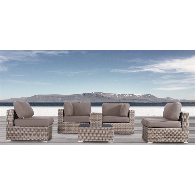 Living Source International 6-Piece Wicker / Rattan Sectional Set in Gray/Taupe