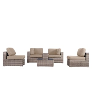 Living Source 6-Piece Wicker / Rattan Sectional Set with Cushions in Brown/Gray