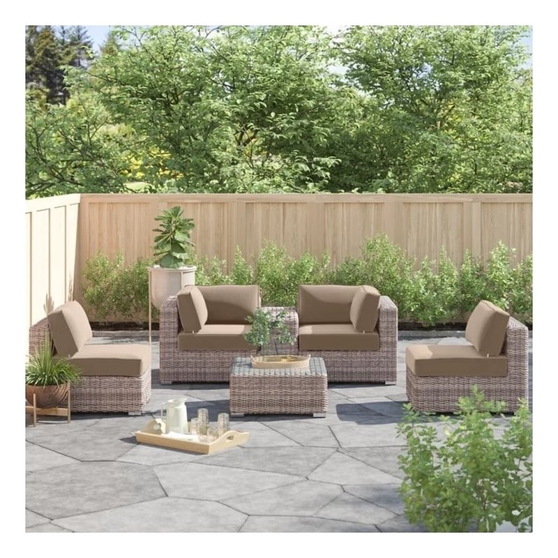 Living Source 6-Piece Wicker / Rattan Sectional Set with Cushions in Brown/Gray