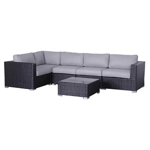 living source international 6-piece sectional set with cushion in black/gray