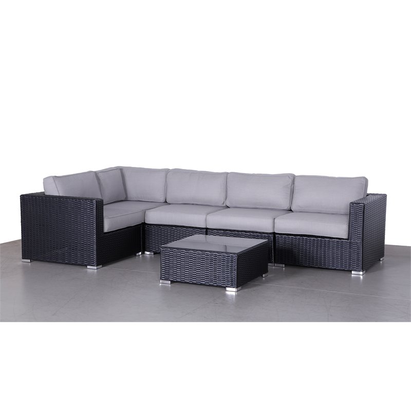 Living Source International 6-Piece Sectional Set with Cushions - Black and Gray