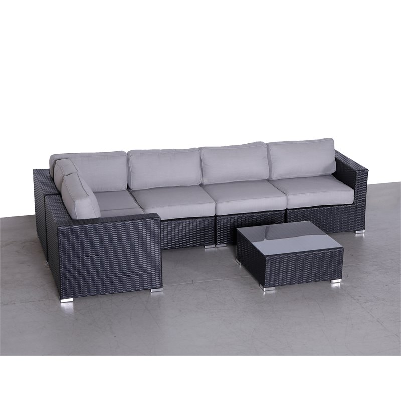 Living Source International 6-Piece Sectional Set with Cushions - Black and Gray