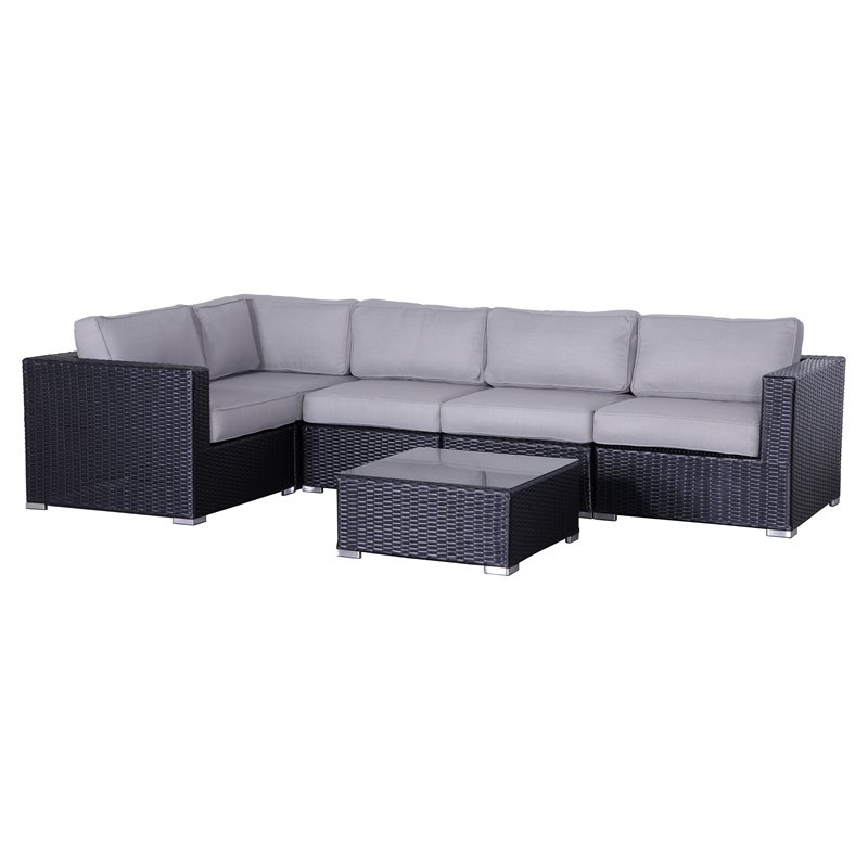 Living Source International 6-Piece Sectional Set with Cushions - Black and Gray
