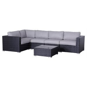living source international 6-piece sectional set with cushions - black and gray