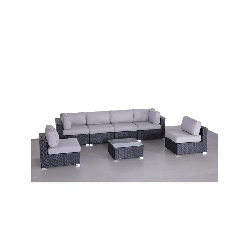 Living Source International 7-piece Wicker Sectional Seating Group in Black/Gray