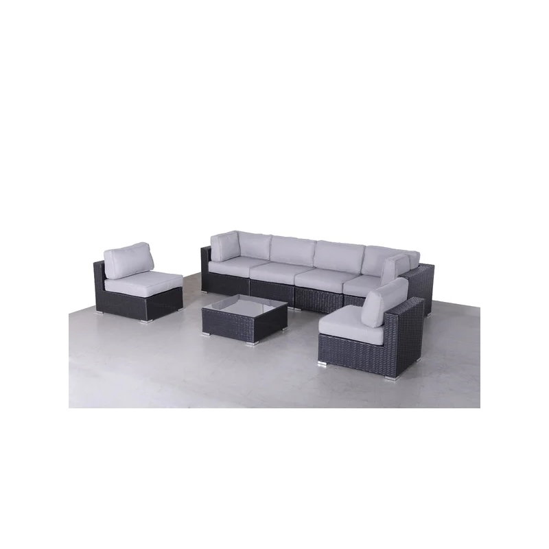 Living Source International 7-piece Wicker Sectional Seating Group in Black/Gray