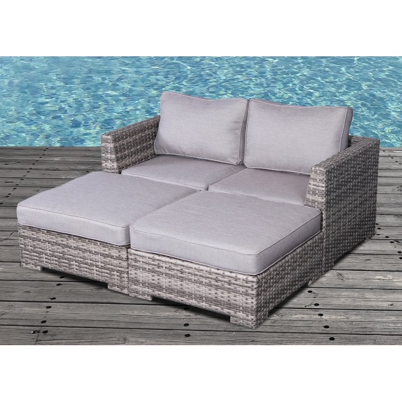 Living Source International Wicker Loveseat and Ottoman with Cushions in Gray
