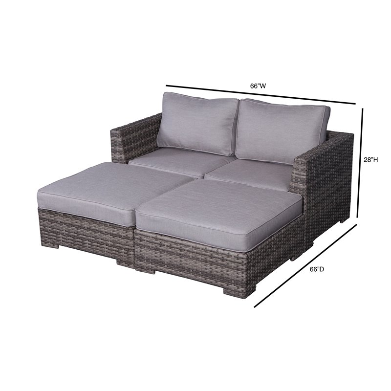 Living Source International Wicker Loveseat and Ottoman with Cushions in Gray
