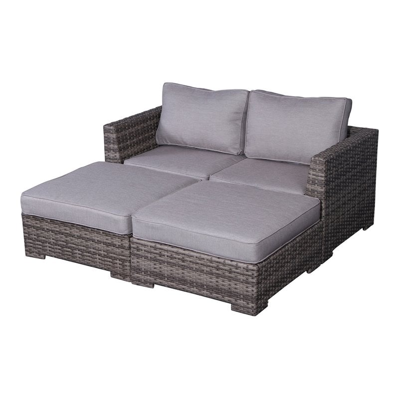 Living Source International Wicker Loveseat and Ottoman with Cushions in Gray