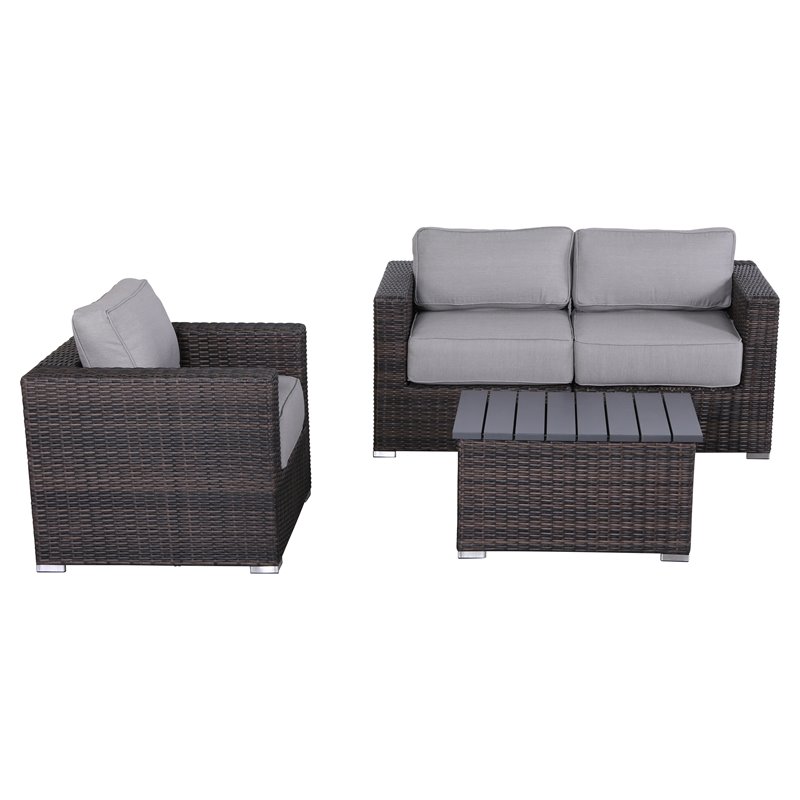 Living Source International 3-Person Wicker & Olefin Seating Group in Gray/Brown