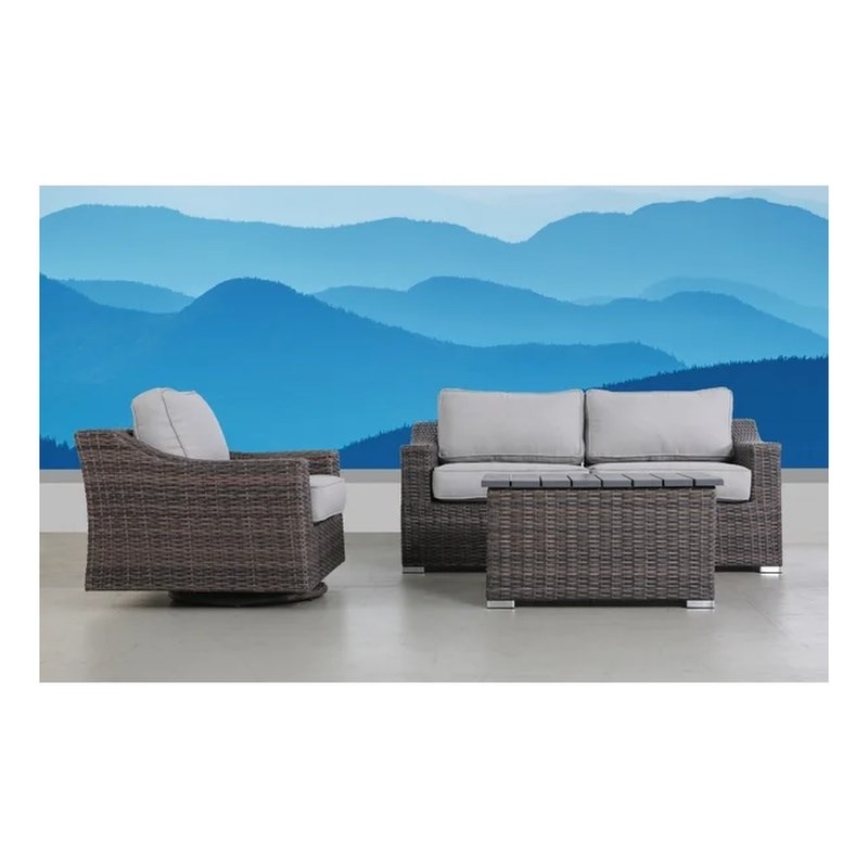 Living Source International 3-Person Wicker / Rattan Seating Group in Brown/Gray
